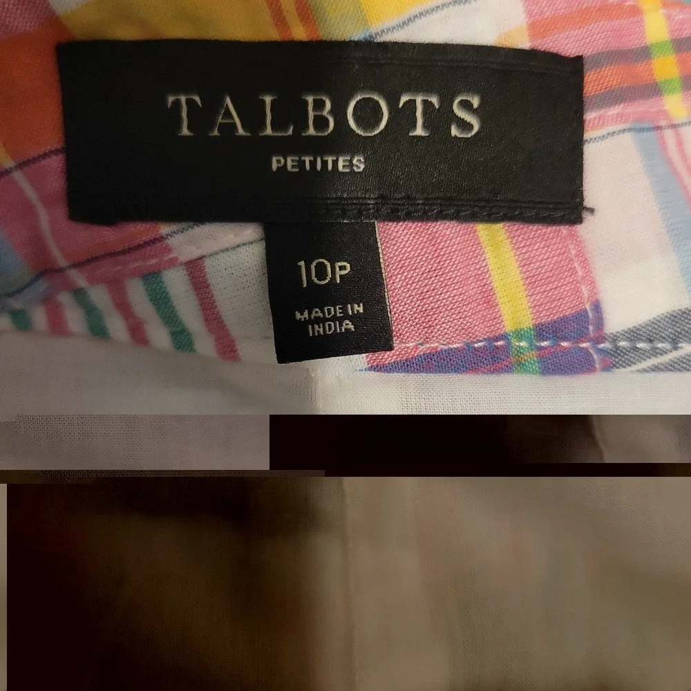 Talbots Sz 10P Madras Plaid Patchwork Cotton Lined Skirt Lace-Up Side Slit